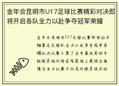 金年会昆明市U17足球比赛精彩对决即将开启各队全力以赴争夺冠军荣耀
