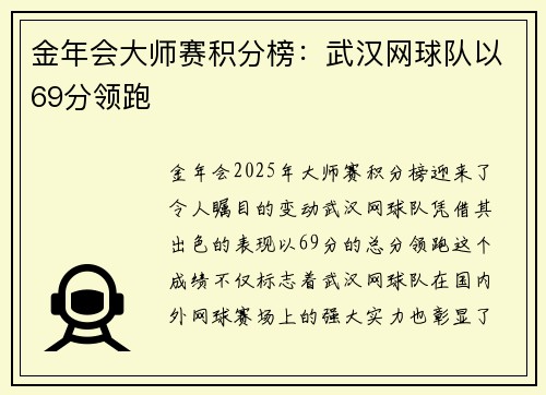 金年会大师赛积分榜：武汉网球队以69分领跑